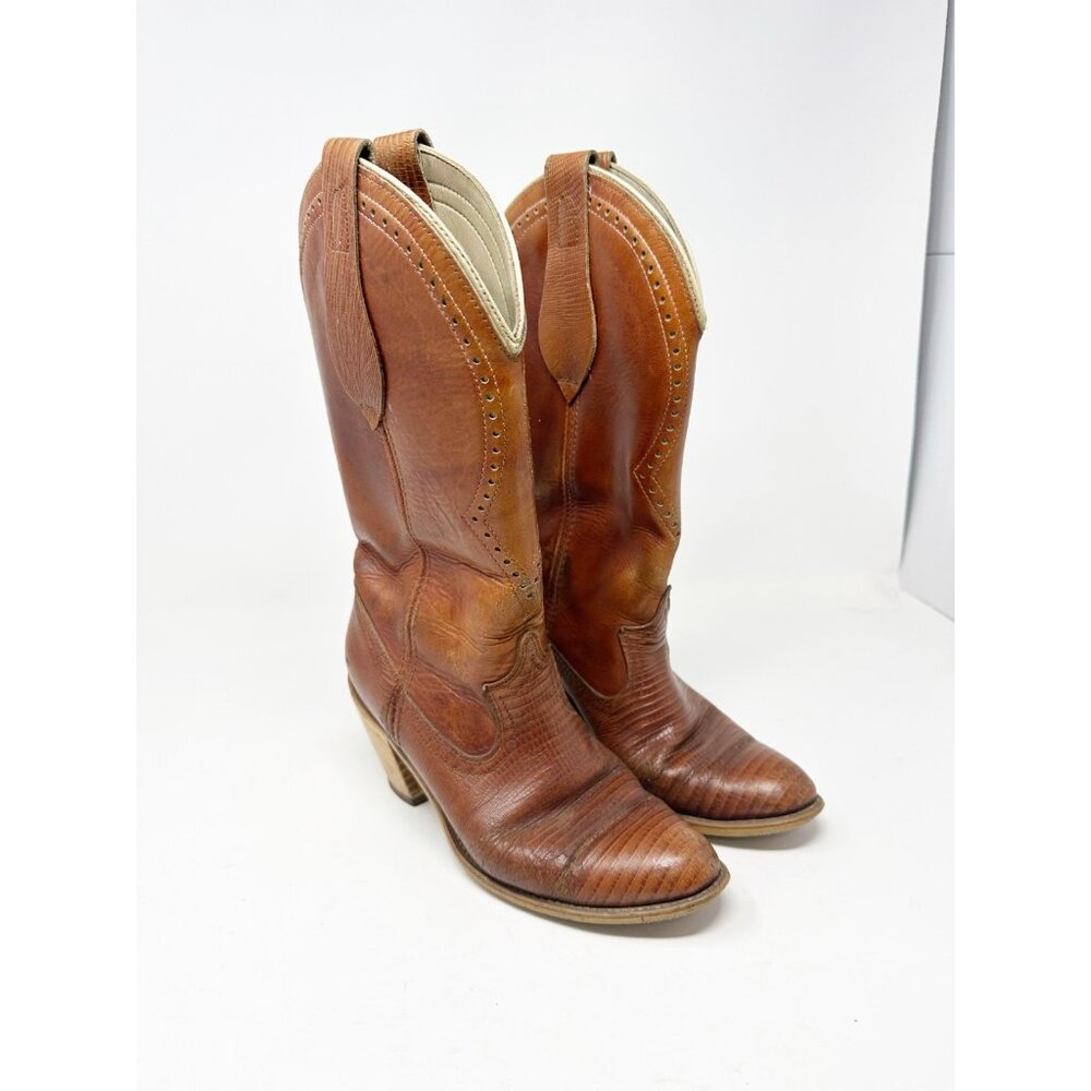 Acme Vintage Cowboy Boots Brown Leather Western Pointed Toe Pull On Size‎ 7